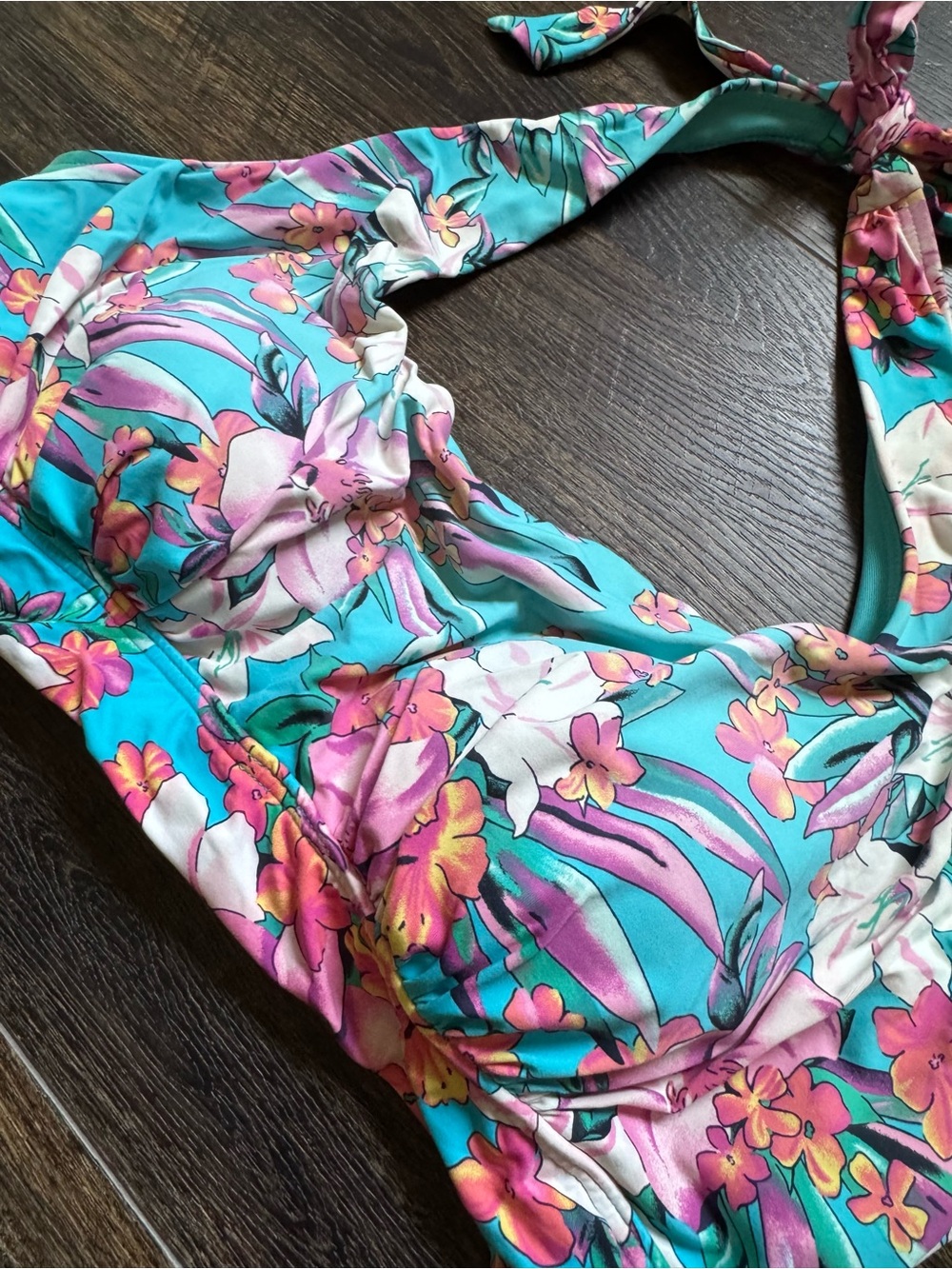 Lands End Floral Halter Bikini Top L - Picture 2 of 5